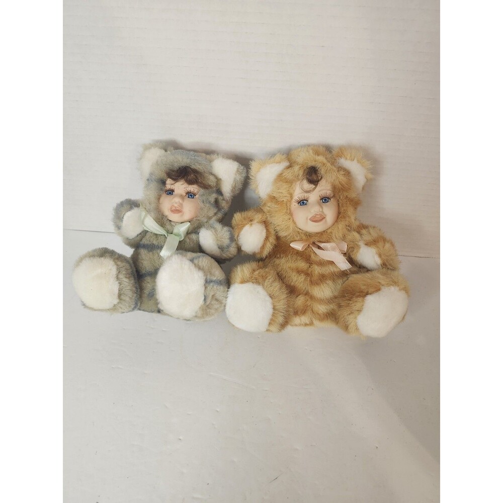 Lot Of 2 Plastic Faced Teddy Bears 6 Inchs Tall